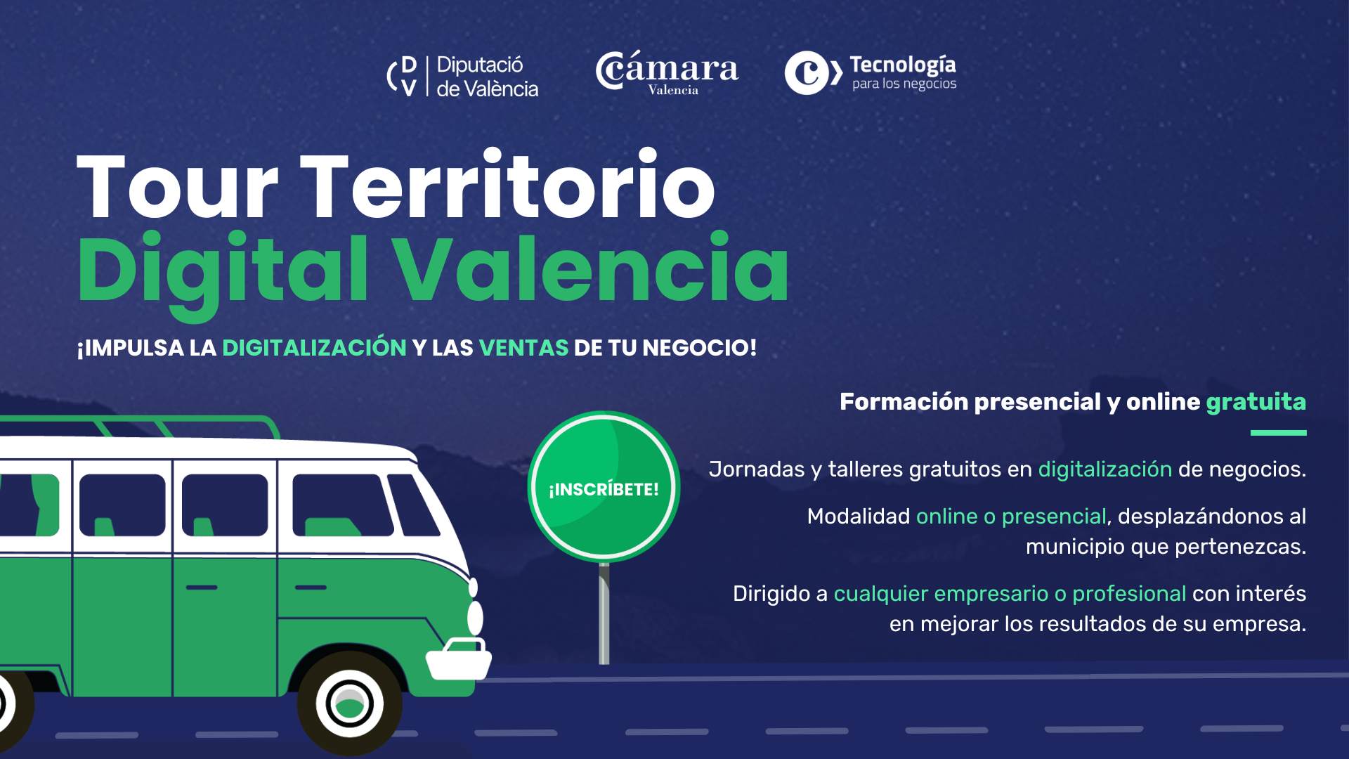Tour Territorio Digital Valencia. Fomación jornadas y talleres para la digitalización de los negocios.